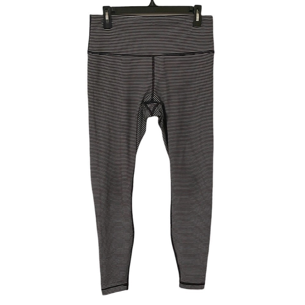 Lululemon Women's Hype Stripe Black White‎ Wunder Under Leggings Size 12